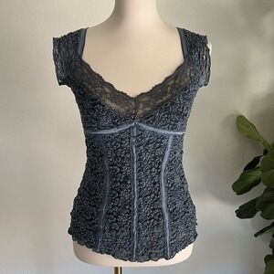 Ann Ferriday Y2K Lace M Stretch Top Babydoll Coquette Fairycore Romantic Vintage